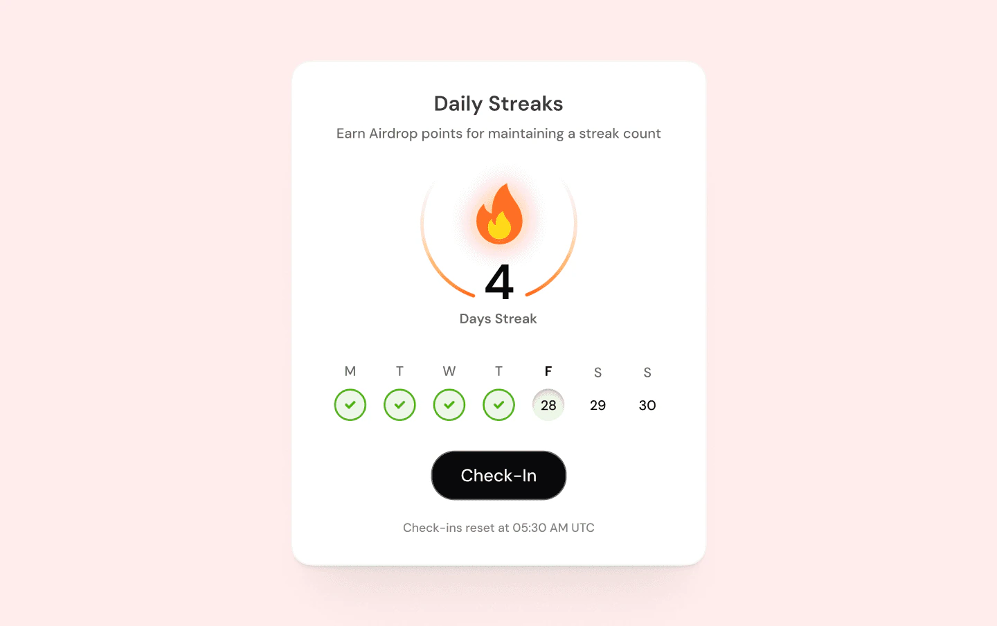 Daily streaks with a check-in calendar