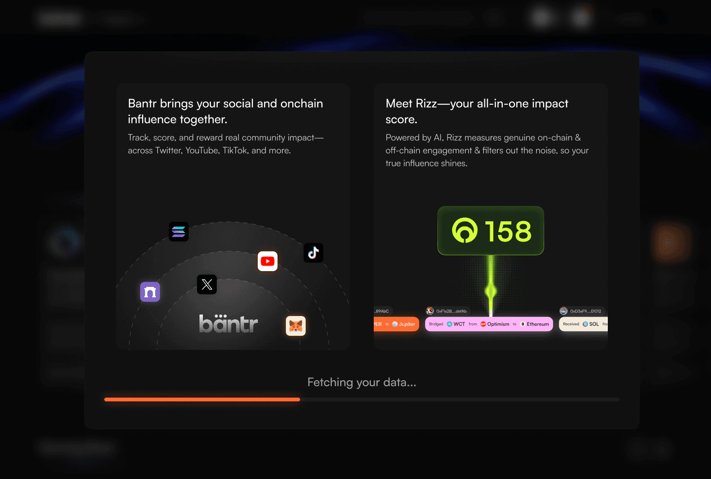 Onboarding: social and onchain influence combined into one Rizz score