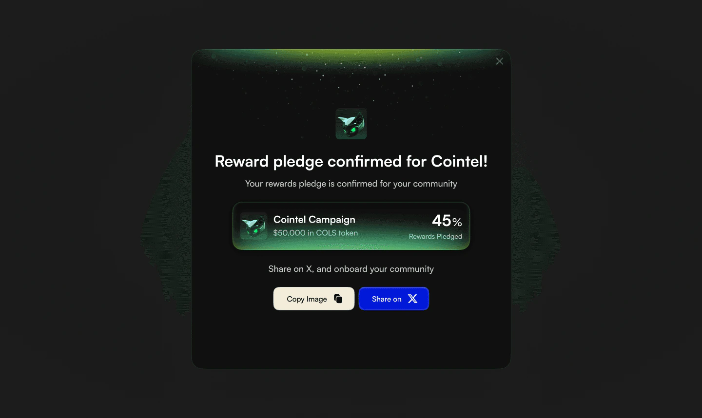A creator’s reward pledge confirmed for their community